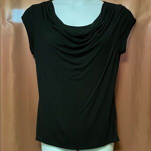 Grace Elegant Black Drape Neck Blouse
